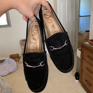 Black suede loafers